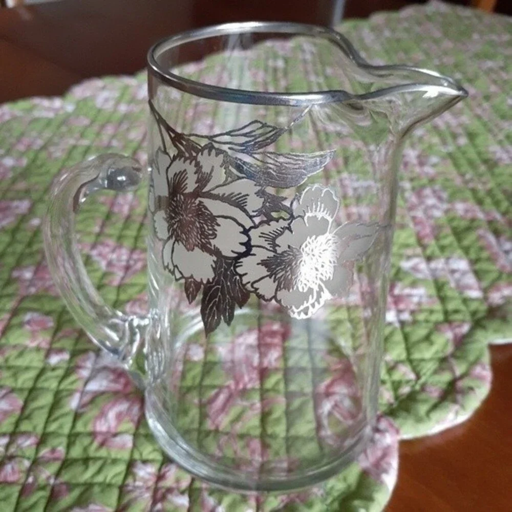 Duncan Miller bar pitcher cocktail decanter silver floral vintage antique glass